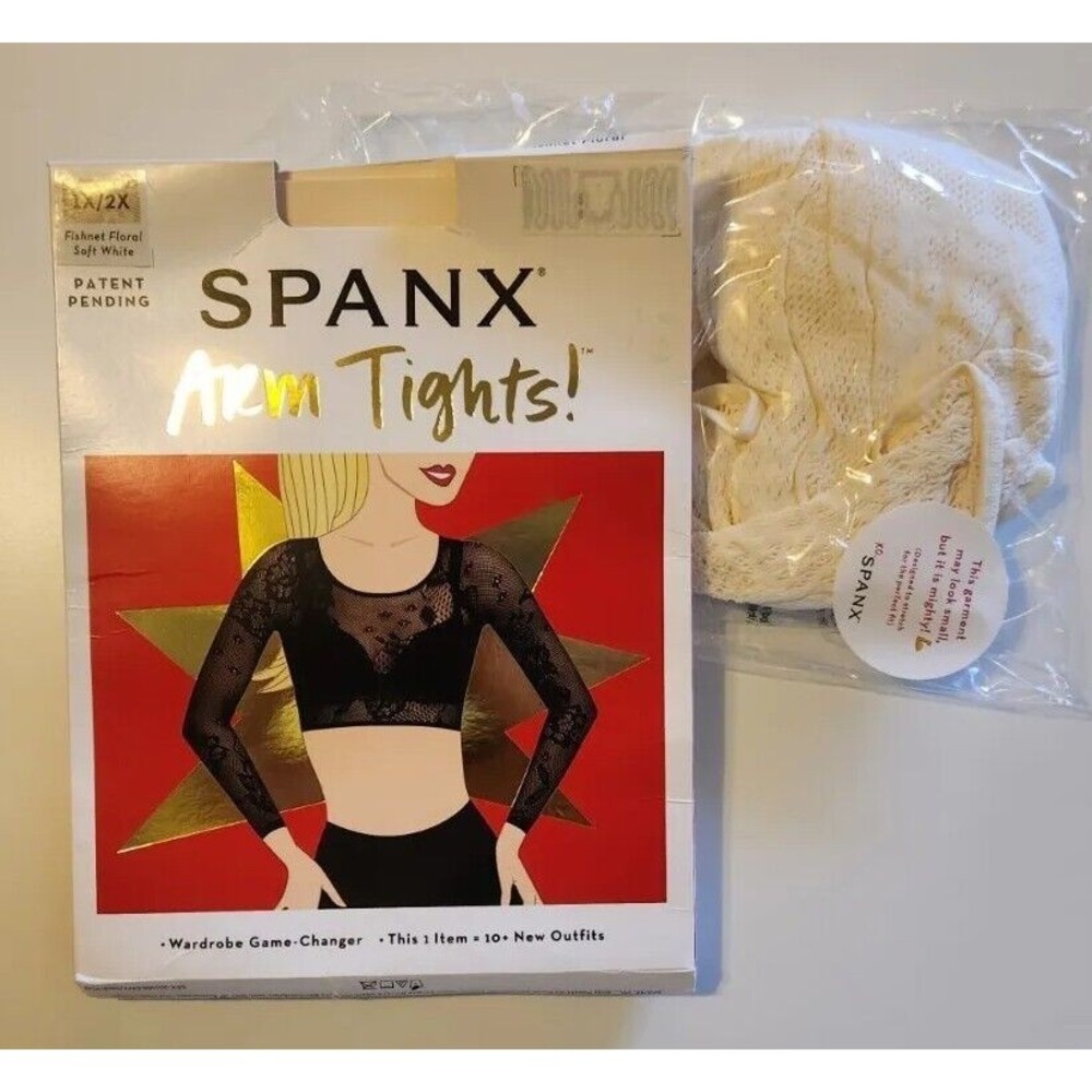 WOMEN'S SPANX SOFT WHITE FISHNET FLORAL ARM TIGHTS  PIECE SIZE 1x/2x NEW